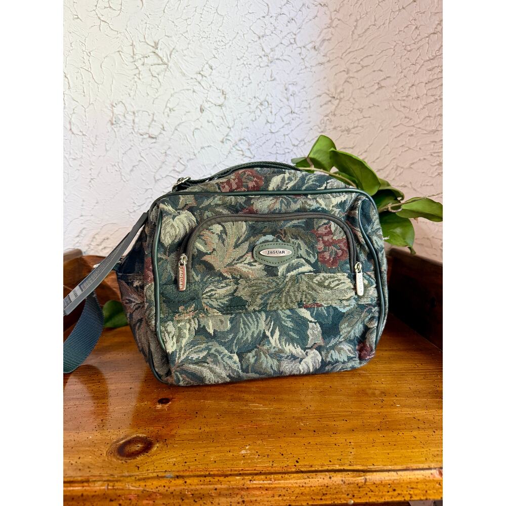Vintage Jaguar Floral Tapestry Crossbody Bag, 90s Gobelin Style Shoulder Purse